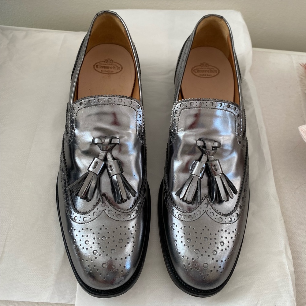 Church‘s Oxford silver leather Tassle Loafer Mirror calf 9.5